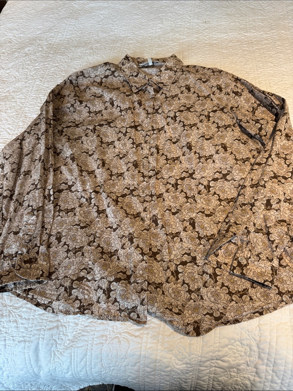 Floral Button-Front Blouse in Brown and Cream